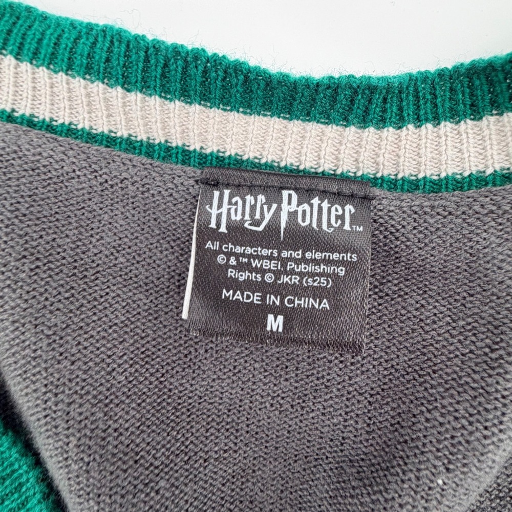 Harry Potter Slytherin Cardigan Adult Medium Gray Green Striped Knit Sweater - Picture 4 of 6